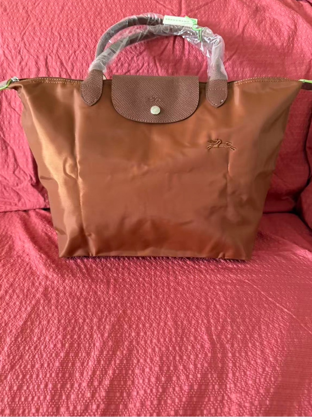 Cognac Longchamp Le Pliage Large Shoulder Bag